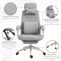 Vinsetto Fauteuil de bureau chaise de bureau grand confort dossier réglable repose-pied roulettes 360° lin 62 x 68 x 127 cm gris(m-6)