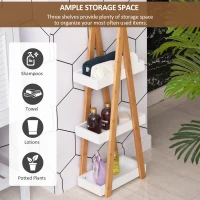 Kleankin Raft de Baie cu 3 Rafturi din MDF și Bambus, Dulap Baie, 30x18x81 cm, Lemn(m-4)