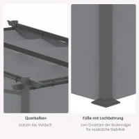 Outsunny Pergola, w zestawie materiały montażowe, rozsuwany dach, 2,97 m x 2,95 m x 2,3 m, Ciemnoszary(m-7)