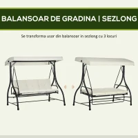 Outusunny Leagăn cu 3 Locuri de Grădină, Balansoar pentru Exterior cu Acoperiș Reglabil, din Oțel și Poliester, 195x117x175 cm, Crem(m-5)