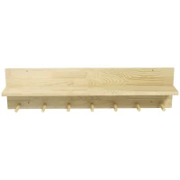 HOMCOM Raft Suspendat din Lemn de Brad, Raft de Perete cu 7 Carlige, Ton Natural(m-10)