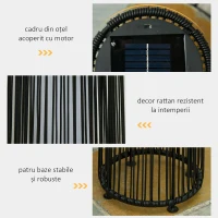 Outsunny Lanternă Solară de Grădină cu Panou de Încărcare, Lampă solară de Exterior din Metal și Ratan, Ø21.5x61 cm, Negru(m-6)