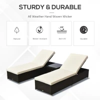 Outsunny 2-Seater Rattan Lounger Set-Deep Coffee/Cream White(m-5)