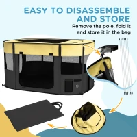 PawHut Foldable Dog Pen with Storage Bag for Indoor/Outdoor Use, Portable Pet playpen, with Ground Stakes - Yellow(m-6)