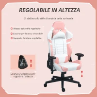 HOMCOM Sedia da Gaming in Finta Pelle Reclinabile Fino 155° con Poggiatesta e Supporto Lombare, Rosa(m-4)