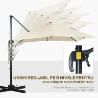 Outsunny Umbrelă de Gradină cu Manivelă cu Rotație 360°, Parasolar Reglabil, 245x245x245 cm, Crem(m-5)