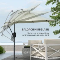 Umbrelă de soare 3 (m) în consolă cu bază transversală Outsunny, Umbrelă de soare cu manivelă, înclinare și 8 nervuri(m-5)