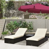Outsunny 2-Seater Rattan Lounger Set-Deep Coffee/Cream White(m-10)