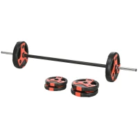 SPORTNOW Zestaw sztang do ćwiczeń 20 kg, z 6 talerzami, 2 x 5kg, 2 x 2,5kg, 2 x 1,25kg, antypoślizgowa rękojeść, czarno-czerwony(m-1)