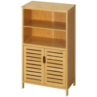 kleankin Szafka łazienkowa z bambusa, z drzwiami żaluzjowymi, 2 półki, 1 szafka, 50 cm x 29 cm x 92 cm, Drewno naturalne(m-1)