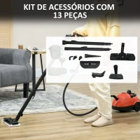 HOMCOM Máquina de Limpeza a Vapor Portátil 3,5 Bares Potência 1500W Depósito 1,5 L Autonomia 25 min com 13 Acessórios 34x25x23,5 cm Vermelho(m-4)