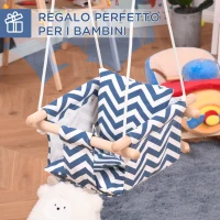 Outsunny Seggiolino Altalena per Bambini in Tessuto e Legno con Cuscino, 40x40x180cm, Blu e Bianco(m-4)