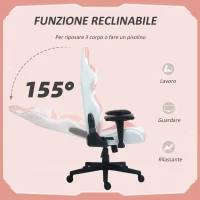 HOMCOM Sedia da Gaming in Finta Pelle Reclinabile Fino 155° con Poggiatesta e Supporto Lombare, Rosa(m-5)