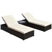 Outsunny 2-Seater Rattan Lounger Set-Deep Coffee/Cream White
