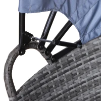 Outsunny PE Rattan Lounge Set - 5 Piece Patio Conversation Furniture Set, Garden Round Sofa Bed with Cushion and Retractable Canopy, Grey/Blue Grey(m-10)