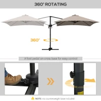 Outsunny Umbrelă de Soare cu 8 Lamele cu Pedală și Manivelă, Umbrelă de Soare din Aluminiu și Poliester, 295x295x266 cm, Kaki(m-5)