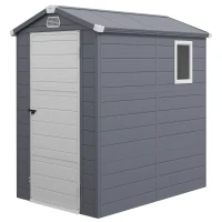 Outsunny IE Located 4 x 6ft Plastic Garden Storage Shed - Foundation Kit Included, Polypropylene Outdoor Storage Tool House with Ventilation Slots and Lockable Door, Grey(m-11)