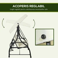 Outusunny Leagăn cu 3 Locuri de Grădină, Balansoar pentru Exterior cu Acoperiș Reglabil, din Oțel și Poliester, 195x117x175 cm, Crem(m-4)