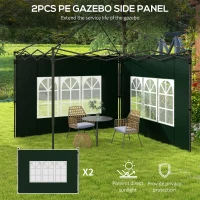 Outsunny Set 2 Pereți Laterali pentru Chioșcuri, Foi Foișor cu Ferestre din PE și Plastic, 3x3 m sau 3x6 m, Verde(m-4)