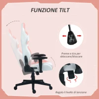 HOMCOM Sedia da Gaming in Finta Pelle Reclinabile Fino 155° con Poggiatesta e Supporto Lombare, Rosa(m-6)