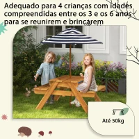 Outsunny Mesa de Piquenique para Crianças de Madeira Mesa e 2 Bancos Infantis com Chapéu de Sol e Caixa de Areia 89x80,5x42,5 cm Teca(m-6)