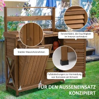 Outsunny Pflanztisch mit Schrank u. Abfallbehälter, wetterbeständig, Gärtnertisch, 102 cm x 43,5 cm x 152 cm, Braun(m-6)