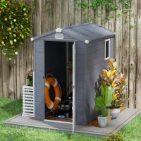 Outsunny IE Located 4 x 6ft Plastic Garden Storage Shed - Foundation Kit Included, Polypropylene Outdoor Storage Tool House with Ventilation Slots and Lockable Door, Grey(m-10)