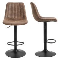 HOMCOM Set 2 Sgabelli da Bar con Schienale, Poggiapiedi e Altezza Regolabile Stile Industriale, Marrone(m-14)