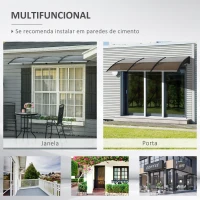 Outsunny Marquise de Proteção 300x96 cm Marquise Exterior para Portas e Janelas contra o Sol e Chuva com Suporte de PP Policarbonato Marrom(m-6)
