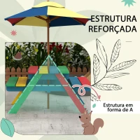 Outsunny Mesa de Piquenique para Crianças em Madeira com 2 Bancos e Chapéu de Sol Removível para Jardim 85,5x75x142,5 cm Multicolor(m-7)
