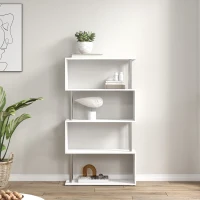 HOMCOM S Shape Bookcase, 5 Tiers Bookshelf, Modern Freestanding Storage Shelf for Home Office, Study, Living Room, 80 x 30 x 145cm, White(m-8)