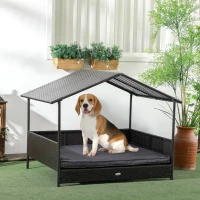 PawHut Casuta pentru Caini, din Ratan, de Exterior cu Copertina(m-2)