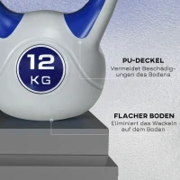 SPORTNOW Hantel kulista, Kettlebell, 12 kg, płaska podstawa, duży uchwyt, obudowa z tworzywa sztucznego, niebieski, 24 x 17 x 28 cm(m-6)