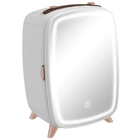 HOMCOM Mini Frigorífico de Cosméticos 6L de 9V com Porta com Espelho e Luz LED Ajustável em 3 Níveis 24,3x19,4x35,6 cm Branco(m-10)