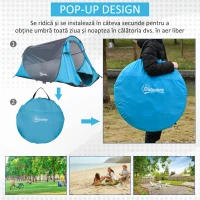 Outsunny Cort Camping 2 Persoane, Cort Automat Pop-up Iglu, 220x108x110 cm, Albastru(m-4)