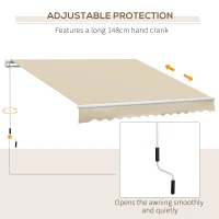 Outsunny Copertină Rabatabilă Exterior, Copertină Extensibilă, Copertină Tip Roll-Up cu Deschidere Manivelă, 350x250 cm, Crem(m-6)