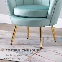 HOMCOM Poltroncina Vintage di Design in Velluto Blu, Poltroncina da Camera con Schienale Alto 76x67x74cm, Verde(m-6)