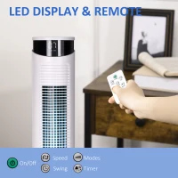 HOMCOM Ventilator Turn cu 3 Moduri și 3 Viteze cu Cronometru 12h, ABS și Ventilator de Podea cu Telecomandă, Ø31.5x93 cm, Alb(m-7)