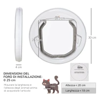 PawHut Gattaiola con 4 Modalità di Blocco per Vetro, Rete e Porte, Φ30x4cm, Bianco(m-3)