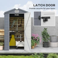 Outsunny IE Located 4 x 6ft Plastic Garden Storage Shed - Foundation Kit Included, Polypropylene Outdoor Storage Tool House with Ventilation Slots and Lockable Door, Grey(m-5)