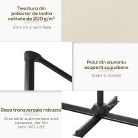 Outsunny Umbrelă de Gradină cu Manivelă cu Rotație 360°, Parasolar Reglabil, 245x245x245 cm, Crem(m-7)