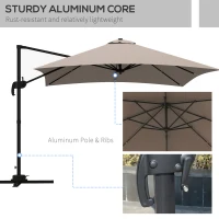 Outsunny Umbrelă de Soare cu 8 Lamele cu Pedală și Manivelă, Umbrelă de Soare din Aluminiu și Poliester, 295x295x266 cm, Kaki(m-7)