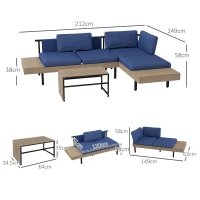 Outsunny Set de Mobilier de Gradina cu 3 Piese, cu Canapea(m-3)