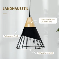 HOMCOM Lampa wisząca w designie industrialnym, 24 cm x 24 cm x 28 cm, Czarno-brązowy + Naturalny(m-4)