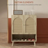 HOMCOM Dulap de depozitare Boho cu uși decorative din ratan(m-4)