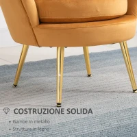 HOMCOM Poltrona a Conchiglia, Poltroncina Vintage, Poltroncina da Camera e Salotto, Design Elegante, con Schienale Alto, 76x67x74cm, Giallo(m-6)
