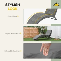 Outsunny Șezlong de Grădină Pliabil din Ratan PE, Șezlong Curbat Ergonomic cu Pernă pentru Terasă și balcon, 59x156x78 cm, Gri(m-5)