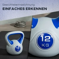 SPORTNOW Hantel kulista, Kettlebell, 12 kg, płaska podstawa, duży uchwyt, obudowa z tworzywa sztucznego, niebieski, 24 x 17 x 28 cm(m-5)
