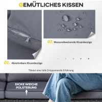 Outsunny Zestaw wypoczynkowy z rattanu z daszkiem przeciwsłonecznym, poduszkami i stolikiem Metal(m-5)