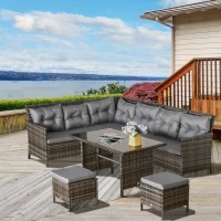Outsunny 6 Pieces Patio wicker Sofa Set Rattan Chair Furniture w/ Glass & Cushioned(m-12)